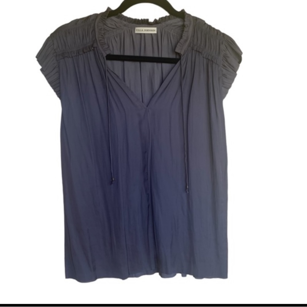 Ulla Johnson Charcoal Gray Ruffle Ruched Yoke Blouse